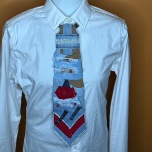 Unique Denim and Fabric JUNK Tie with Red Accents
HANDMADE